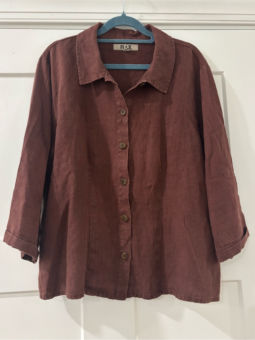 Flax brown button down top
